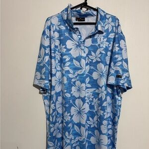 Tropical Blue Floral Polo Shirt